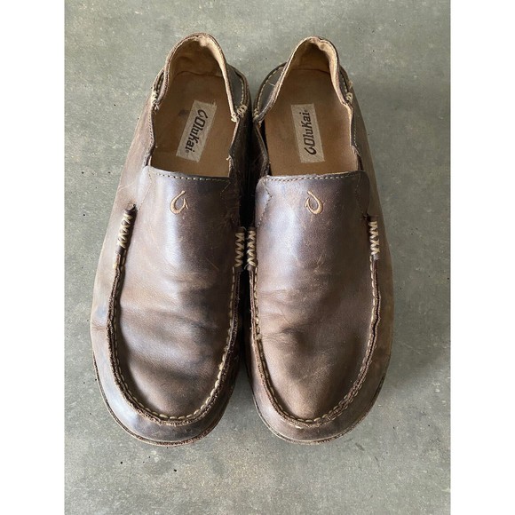 Olukai Moloa 10128-6348 Mens 11 Dark Wood Leather Loafers Slip On Shoes main image 6